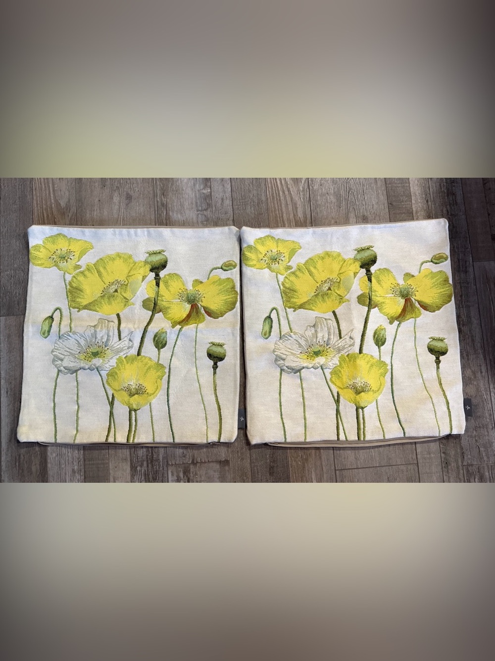 French Yellow Poppy Floral Jacquard Pillow Cover set of 2. new with tags